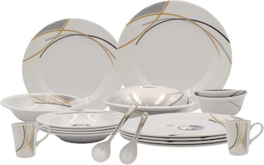 Melrich 16 Pcs Melamine Dinnerware set Dinner Soup salad plates bowls spoons serving plates Durable and Long lasting for kitchen Dishwasher safe