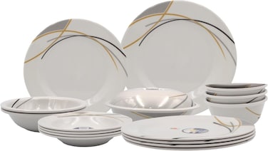 Melrich 12 Pcs Melamine Dinnerware set Dinner Soup salad plates bowls spoons serving plates Durable and Long lasting for kitchen Dishwasher safe