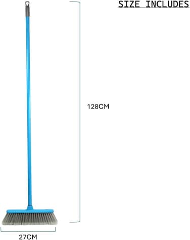 Clean &amp; Care Indoor Broom with Iron Stick Long Handle Cleaning for Kitchen Home Office Stiff Bristle (Assorted)