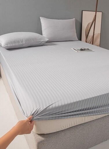 Home Fitted sheet with elastic corner 90*200+30cm with 2 pillow cases, bedsheet set 0f 3 piece single size, light gray.