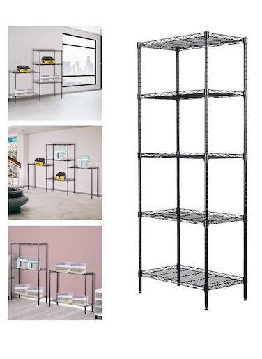 DIY 5 Shelf Tier Racks Height Adjustable Rack Heavy Duty Storage Shelving Unit Steel Organizer Wire Rack Black (55 x 30 x 150 cm)