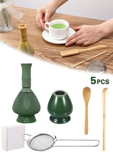 Life 5PCS Matcha Tea Whisk Set ( Chasen,Traditional Scoop, Tea Spoon, Whisk Holder, Screen), Resin Matcha Whisk Chasen Brush Tools