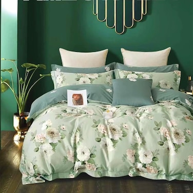 GOLDEN HOME 100% COTTOON Pure Cotton 6-Piece King Size Duvet Cover Set, 1 Duvet Cover + 1 Fitted Sheet + 4 Pillow Cases, Microfibre, Without filler
