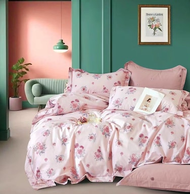 GOLDEN HOME 100% COTTOON Pure Cotton 6-Piece King Size Duvet Cover Set, 1 Duvet Cover + 1 Fitted Sheet + 4 Pillow Cases, Microfibre, Without filler