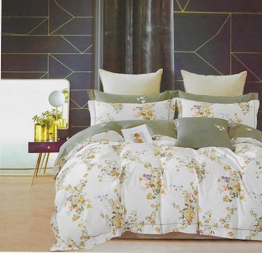GOLDEN HOME 100% COTTOON Pure Cotton 6-Piece King Size Duvet Cover Set, 1 Duvet Cover + 1 Fitted Sheet + 4 Pillow Cases, Microfibre, Without filler