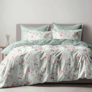 GOLDEN HOME 100% COTTOON Pure Cotton 6-Piece King Size Duvet Cover Set, 1 Duvet Cover + 1 Fitted Sheet + 4 Pillow Cases, Microfibre, Without filler