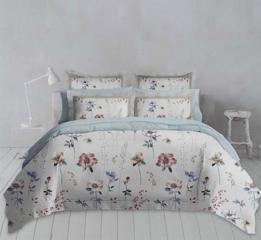 GOLDEN HOME 100% COTTOON Pure Cotton 6-Piece King Size Duvet Cover Set, 1 Duvet Cover + 1 Fitted Sheet + 4 Pillow Cases, Microfibre, Without filler