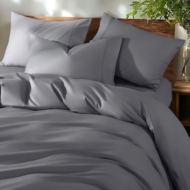 Golden Home Combed Cotton Luxury Bedding Set, 400 Thread Count, 100% Long Staple Cotton Sateen Weave Soft, Cool &amp; Breathable&ndash; 1 Duvet Cover220&times;240 cm 4pillow cases 1fitted sheet (Gray, GCC King Size)