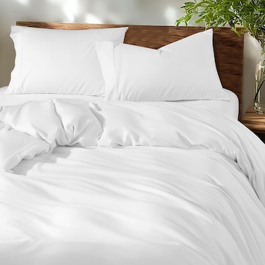 Golden Home Combed Cotton Luxury Bedding Set, 400 Thread Count,100% Long Staple Cotton Sateen Weave,Soft, Cool &amp; Breathable&ndash;1 Duvet Cover220&times;240cm 4pillow cases 1fitted sheet (White, GCC King Size)