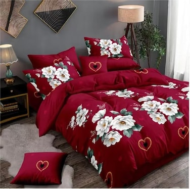 GOLDEN HOME  6-Piece King Size Duvet Cover Set, 1 Duvet Cover + 1 Fitted Sheet + 4 Pillow Cases, Microfibre, Without filler