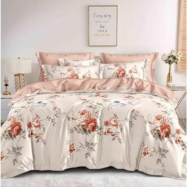 GOLDEN HOME  6-Piece King Size Duvet Cover Set, 1 Duvet Cover + 1 Fitted Sheet + 4 Pillow Cases, Microfibre, Without filler