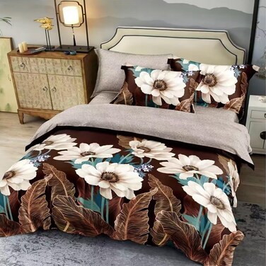 GOLDEN HOME  6-Piece King Size Duvet Cover Set, 1 Duvet Cover + 1 Fitted Sheet + 4 Pillow Cases, Microfibre, Without filler