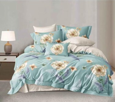 GOLDEN HOME  6-Piece King Size Duvet Cover Set, 1 Duvet Cover + 1 Fitted Sheet + 4 Pillow Cases, Microfibre, Without filler