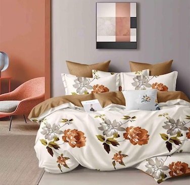 GOLDEN HOME  6-Piece King Size Duvet Cover Set, 1 Duvet Cover + 1 Fitted Sheet + 4 Pillow Cases, Microfibre, Without filler