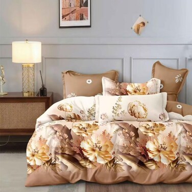 GOLDEN HOME  6-Piece King Size Duvet Cover Set, 1 Duvet Cover + 1 Fitted Sheet + 4 Pillow Cases, Microfibre, Without filler