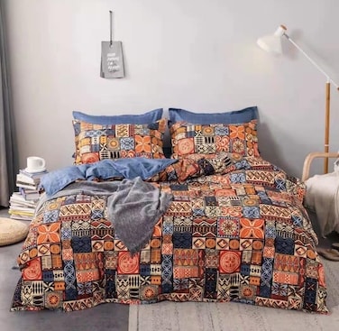 GOLDEN HOME  6-Piece King Size Duvet Cover Set, 1 Duvet Cover + 1 Fitted Sheet + 4 Pillow Cases, Microfibre, Muesli