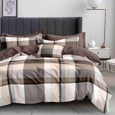 GOLDEN HOME  6-Piece King Size Duvet Cover Set, 1 Duvet Cover + 1 Fitted Sheet + 4 Pillow Cases, Microfibre, Muesli
