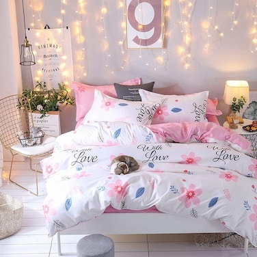 GOLDEN HOME  6-Piece Queen Size Duvet Cover Set, 1 Duvet Cover + 1 Fitted Sheet + 4 Pillow Cases, Microfibre, Muesli