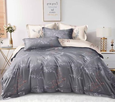 GOLDEN HOME  6-Piece Queen Size Duvet Cover Set, 1 Duvet Cover + 1 Fitted Sheet + 4 Pillow Cases, Microfibre, Muesli