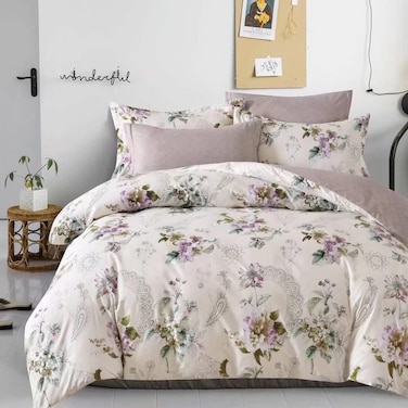 GOLDEN HOME  6-Piece Queen Size Duvet Cover Set, 1 Duvet Cover + 1 Fitted Sheet + 4 Pillow Cases, Microfibre, Muesli