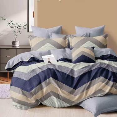 GOLDEN HOME  6-Piece Queen Size Duvet Cover Set, 1 Duvet Cover + 1 Fitted Sheet + 4 Pillow Cases, Microfibre, Muesli
