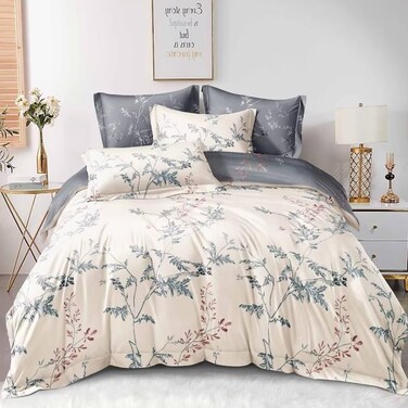 GOLDEN HOME  6-Piece Single Size Duvet Cover Set, 1 Duvet Cover + 1 Fitted Sheet + 4 Pillow Cases, Microfibre, Muesli