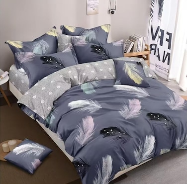 GOLDEN HOME  6-Piece King Size Duvet Cover Set, 1 Duvet Cover + 1 Fitted Sheet + 4 Pillow Cases, Microfibre, Without filler