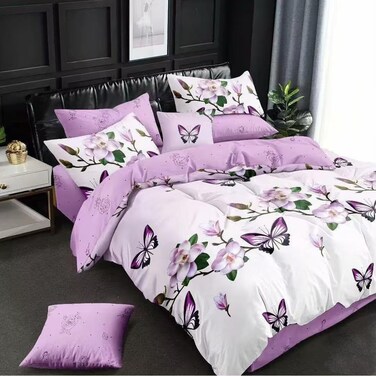 GOLDEN HOME  6-Piece King Size Duvet Cover Set, 1 Duvet Cover + 1 Fitted Sheet + 4 Pillow Cases, Microfibre, Without filler