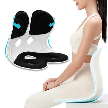 Golden Home Ergonomic Seat Cushion for Posture Correction   Back &amp; Tailbone Support   Memory Foam Pad for Office, Home, and Car (Gray)