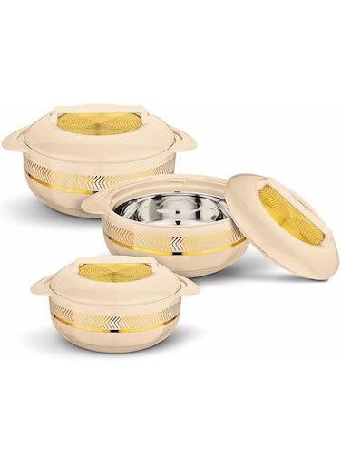 ASIAN Hotpot Stainless Steel insulated Casserole Hot Pot Sparkle (3PC Set 1.5L, 2.5L, 3.5L, Biege)