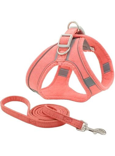 Dog Harness and Leash Set Dog Chest Strap Pet Vest Harness with Handle Adjustable Reflective Dog Harness for Small Dog Medium Dog Cat (Pink, M)
