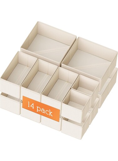 Organizer Clothes, 14 Pack Dresser Organizer for Baby Clothes, Underwear, Sock- Foldable Closet Organization and Storage Dividers Bins for Nursery, Bedroom and Dorm (Beige)