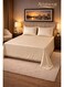 3&acirc;&euro;&lsquo;Piece Striped Microfiber Flat Bed Sheet Set, suitable for Queen and King sizes, 220x240cm &acirc;&euro;&ldquo; Soft Breathable Flat Sheet with 2 Pillowcases 50x70cm, Cream Microfiber Cream 220x240cm