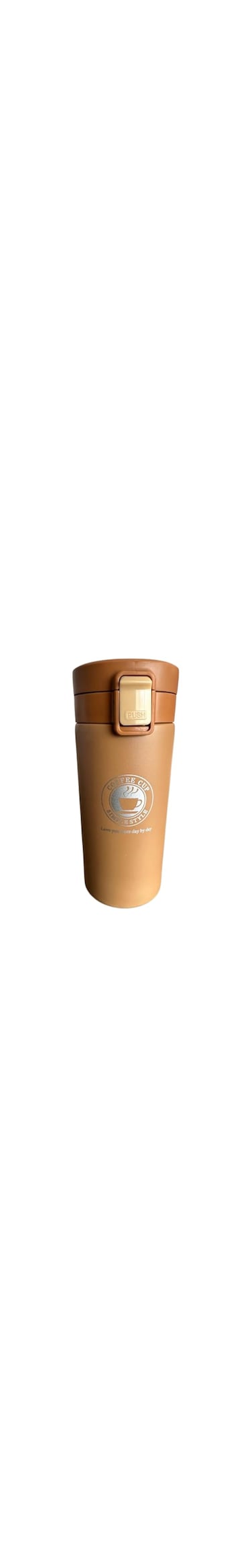 Coffee Cup, Push Button Lid, Insulated, 350 ml, Brown