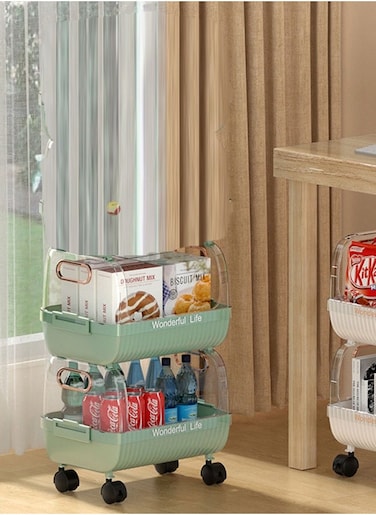 Two Tier Floor-Standing Kitchen Storage Rack with Removable Vegetable Basket
