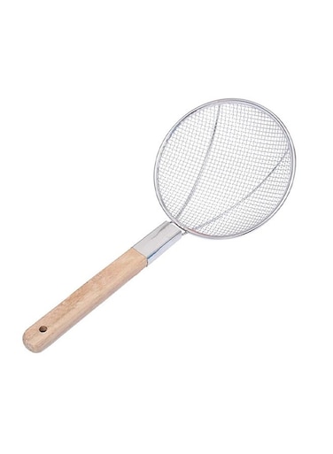 TO Z 26 cm Stainless Steel Skimmer with Wooden Handle, 64 cm Long &acirc;&euro;&ldquo; Rust-Resistant Fine Mesh Strainer for Frying Fish, Draining Pasta, and Large Portions