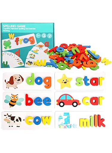 Toworld See and Spelling Learning Toy, Matching Letter Games Sight Word Flash Cards Montessori Wooden Educational Toys Gifts for Preschool Kindergarten Kids Boys Girls 3 4 5 Years Old