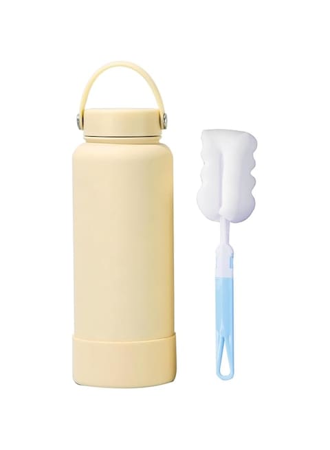 QUEENADA 1000ml Water Bottle - 304 Stainless Steel Thermos Bottle with Straw, Sports Bottle with 2 lids(yellow)