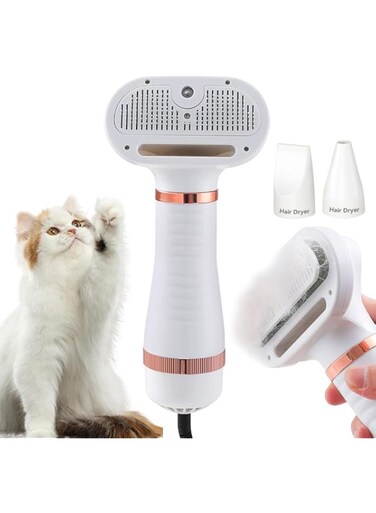 ECVV 6-IN-1 Pet Grooming Spray Brush: Drying Conditioning Styling Massage Grooming De-Shedding - Remove Dogs&amp;Cats Loose Hair, One-Touch Hair Removal, Adjustable Temperature 3 Speeds for Comfort Safety
