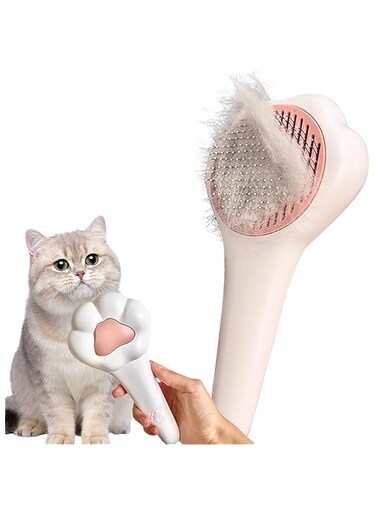 Cat Brush with Release Button Self-Cleaning and Skin-Friendly Grooming and Shedding Tool for Long and Short Haired Cats &amp; Dogs, 140&deg; Comb Teeth, Removes Loose Undercoats and Promotes Healthy Fur