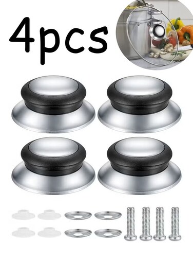 Lid Knobs, 4 Pcs Universal Pot Lid Handle Covers, Heat Resistant Kitchen Cookware Pan Lid Cover Hand Grip Replacement Knobs Handles for Frying Pan Saucepan Lid Cover Handles Knobs