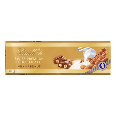 Lindt Swiss Premium Milk Chocolate with Hazelnut Tablet Gold Pack, 300g