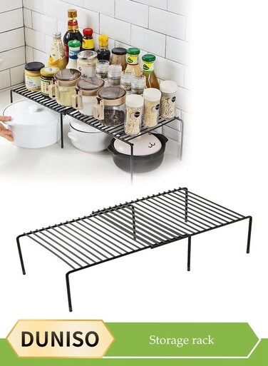 Kitchen storage rack, extendable iron seasoning rack, countertop organizer, multifunctional bathroom storage rack,suitable for organizing jars and spice seasoning jars, black