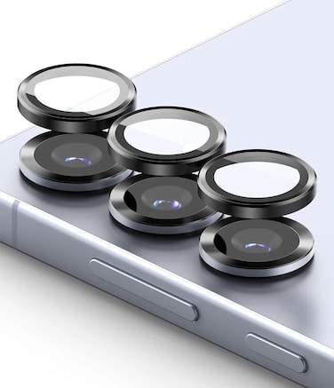 Samsung Galaxy S24 FE Camera Lens Protector, [Installation Tray] 9H Tempered Glass Camera Cover Screen Protector Metal Individual Ring for Samsung Galaxy S24 FE Black
