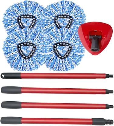 Zalcoon Spin Mop Heads Replacement, Handle &amp; Base Compatible With Vileda Spin Mop, Easy Wring Dust Mop Head Replacement For Floor Cleaning, , Triangle Shape (Blue)