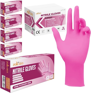 Zalcoon Nitrile Exam Gloves Disposable Latex Free Powder Free Chemical Resistance Disposable Gloves For Medical, Home, Cleaning, Food, Food Safe And Non-Sterile (5 Pack X 100 Pieces) - Medium