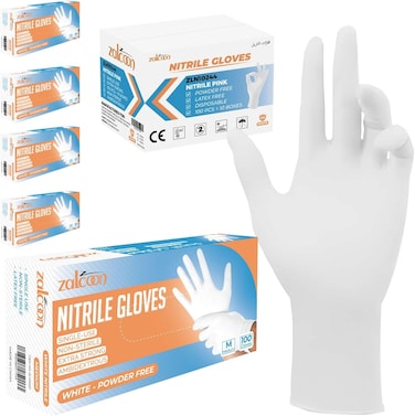 Zalcoon Nitrile Exam Gloves Disposable Latex Free Powder Free Chemical Resistance Disposable Gloves For Medical, Home, Cleaning, Food, Food Safe And Non-Sterile (5 Pack X 100 Pieces) - Extra Small