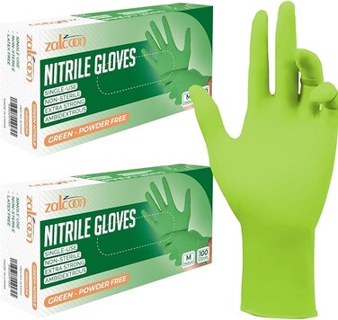 ZALCOON Disposable Gloves Nitrile Exam Gloves GREEN Powder-Free Non-Sterile Food Safe Cleaning Gloves, Small (2 Pack x 100 Pieces)