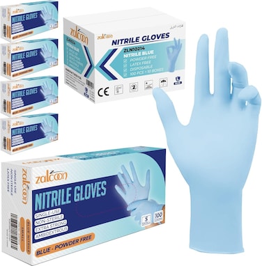 Zalcoon Nitrile Exam Gloves Disposable Latex Free Powder Free Chemical Resistance Disposable Gloves For Medical, Home, Cleaning, Food, Food Safe And Non-Sterile (5 Pack X 100 Pieces) - Extra Large