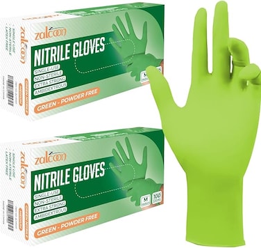 ZALCOON Disposable Gloves Nitrile Exam Gloves GREEN Powder-Free Non-Sterile Food Safe Cleaning Gloves, Medium (2 Pack x 100 Pieces)